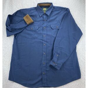 Vtg Cabelas Button Shirt Mens XL TALL Blue Twill Heavy Duty‎ Corduroy Flip Cuffs